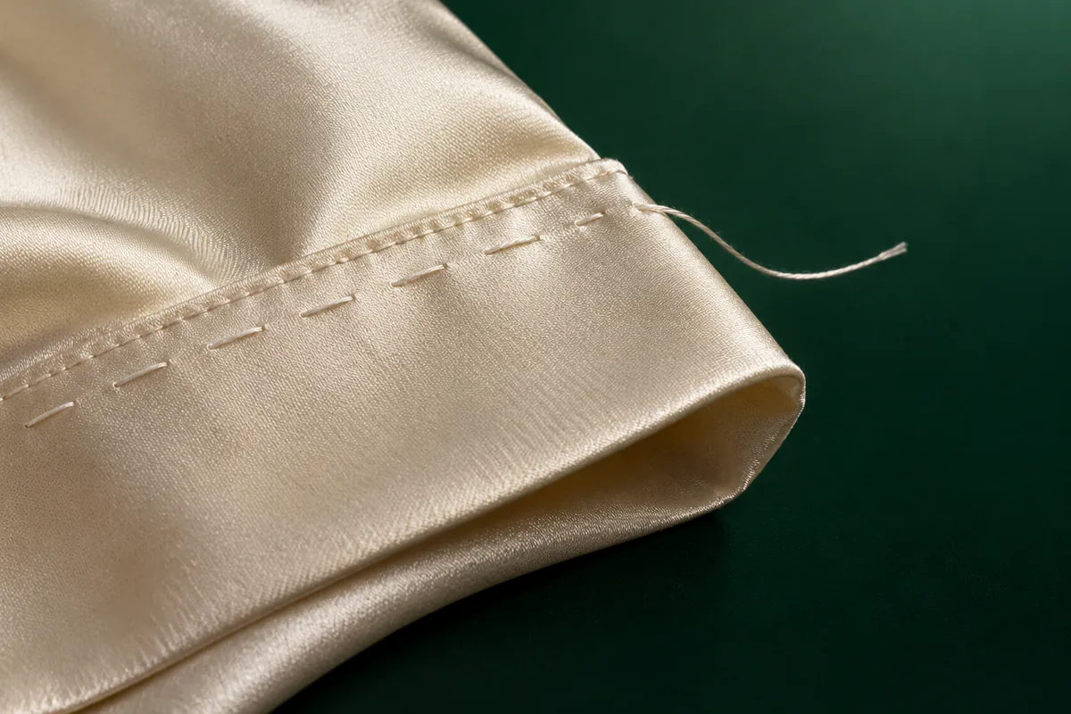 Silk cuff seam with temporary basting stitches