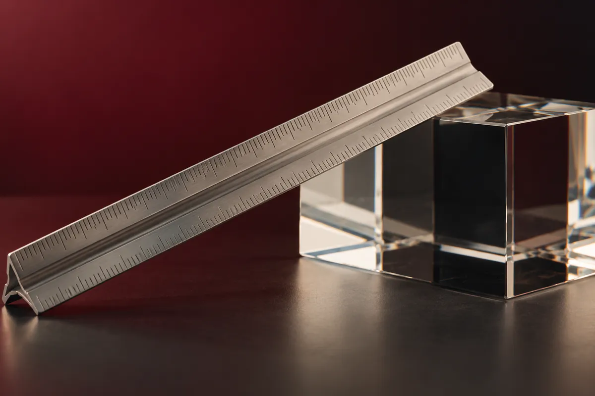 Architect scale aligned with a crystal reference block