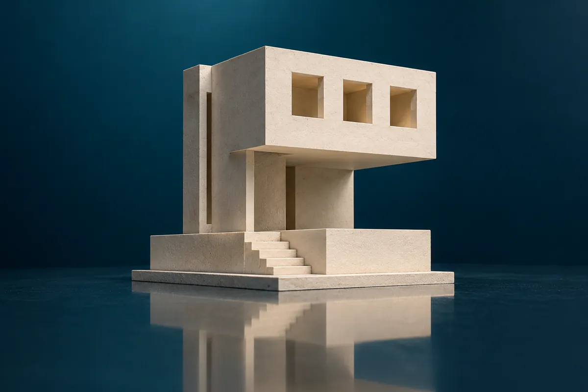 Ivory architectural model with a cantilever