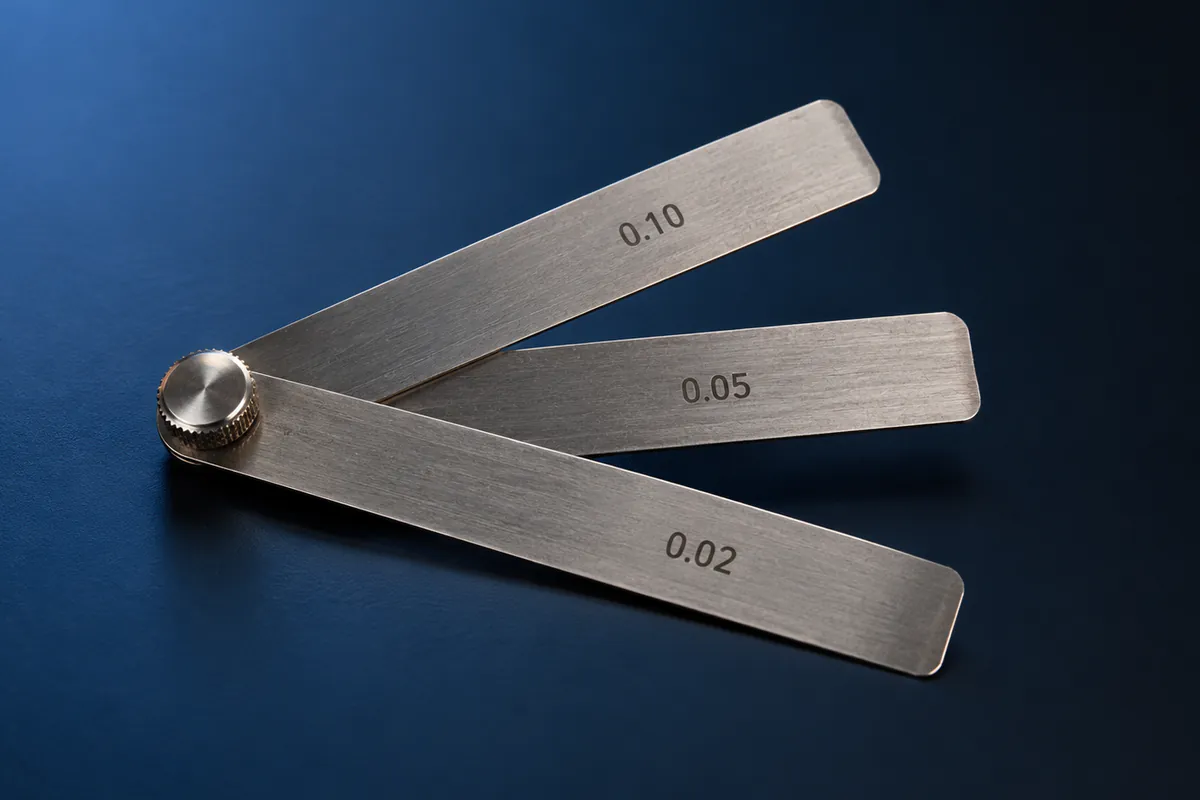 Steel feeler-gauge blades on a cobalt surface