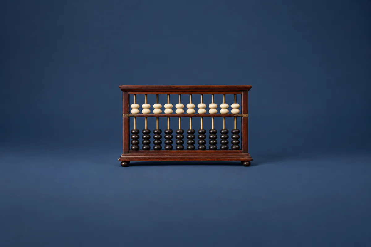 Mahogany abacus with ivory and ebony beads on brass rods