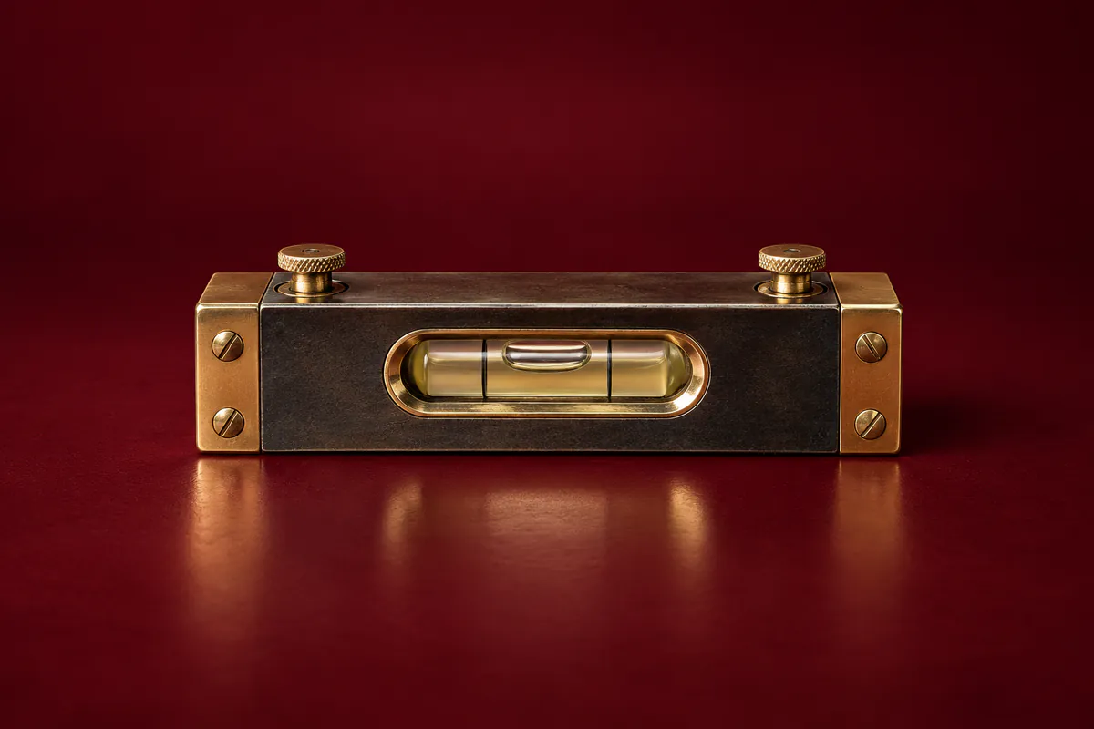 Nickel engineer’s spirit level with a central glass vial and brass ends