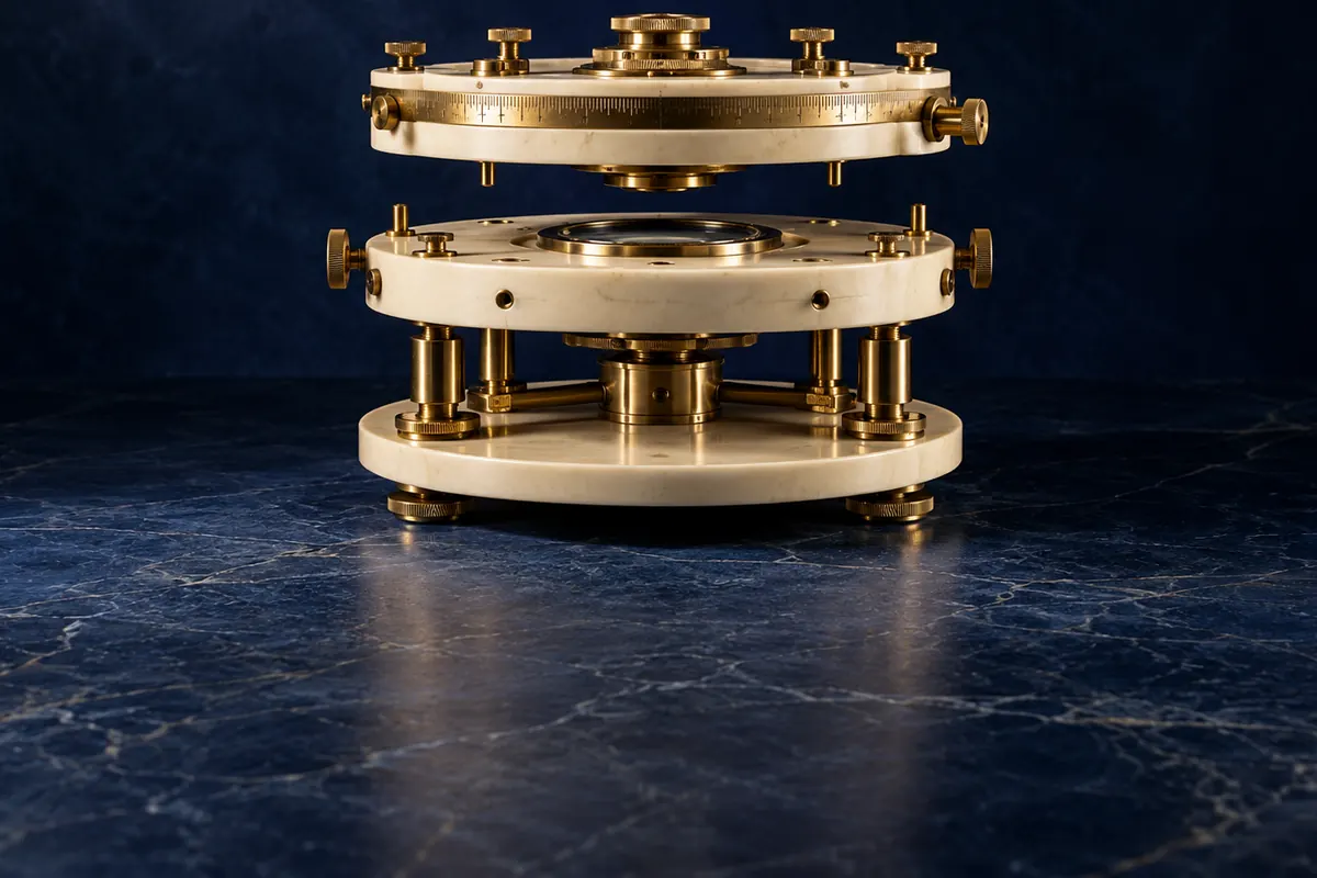 Modular ivory stages joined by precision brass posts.