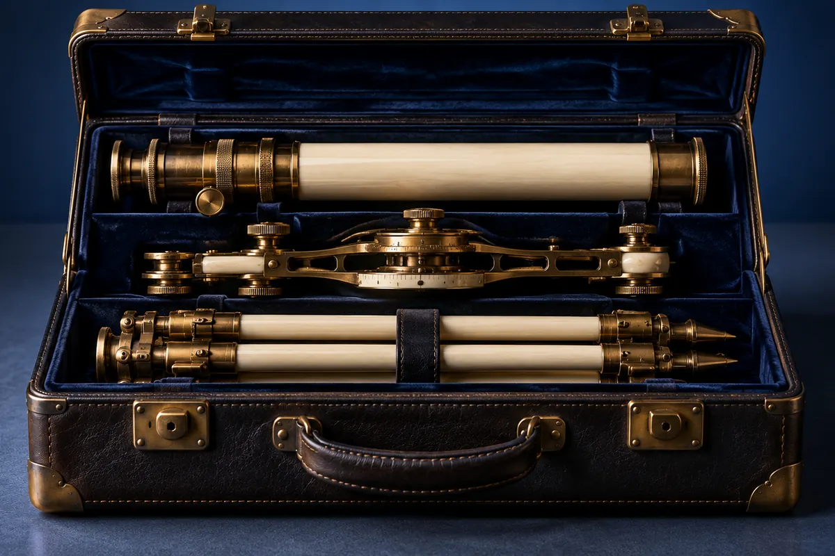 Three precision modules arranged in a fitted leather instrument case.